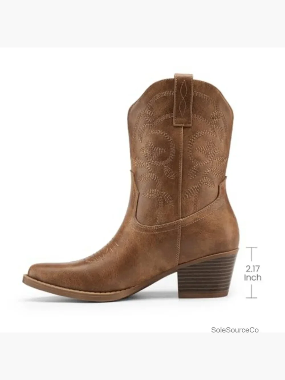 Square Toe Low Chunky Heel Embroidered Western Ankle Boots